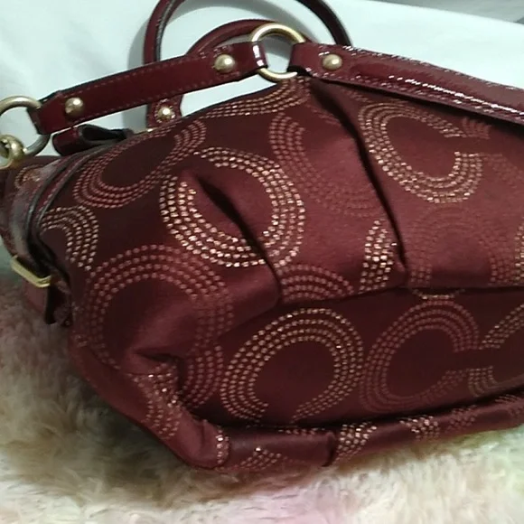 SALE! Auth Coach Sophia Mad Dotted Art Dark Red/Gold Bag & NWT Wristlet Bundle - Picture 10 of 16